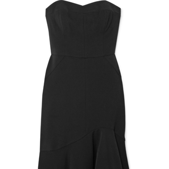 NWT - HALSTON Black Strapless Crepe Midi Flounce Dress - 0 - Picture 3 of 15